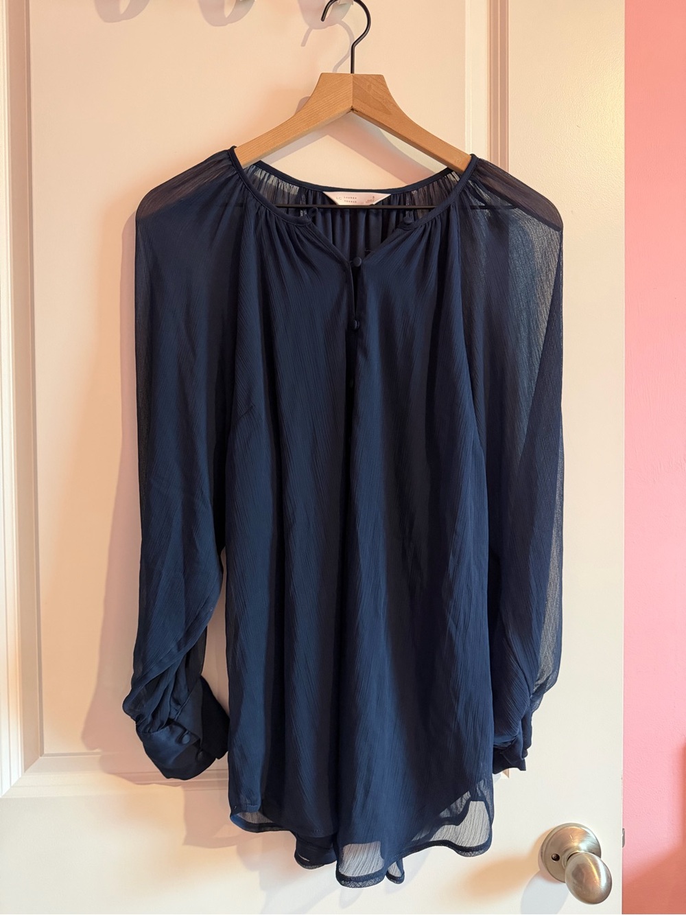 LC Lauren Conrad Navy Sheer Peasant Blouse